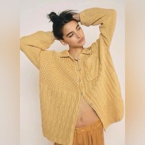 Free People Say Anything Cardi in Apricot Sz S Sweater Cardigan Chunky Cotton